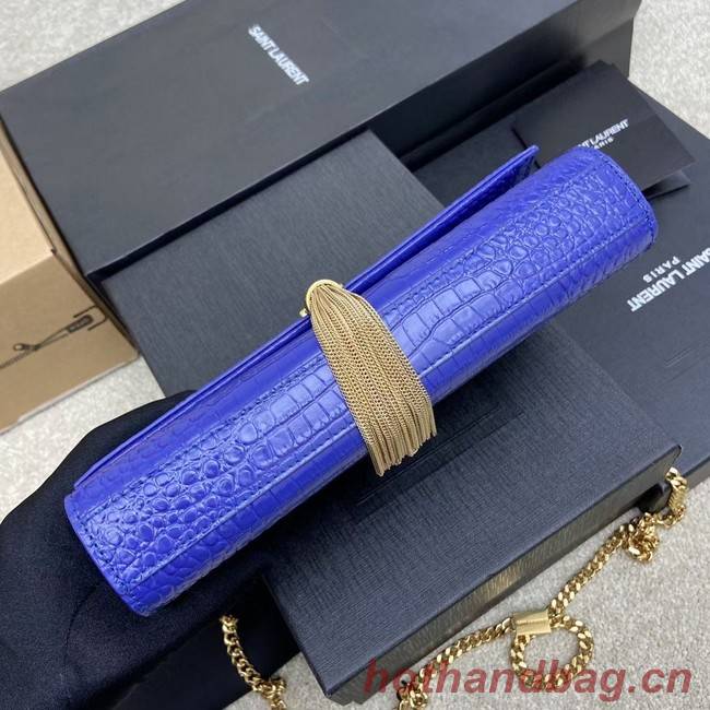 YSL KATE MEDIUM WITH TASSEL IN CROCODILE-EMBOSSED SHINY LEATHER 377829 blue