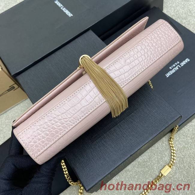 YSL KATE MEDIUM WITH TASSEL IN CROCODILE-EMBOSSED SHINY LEATHER 377829 pink