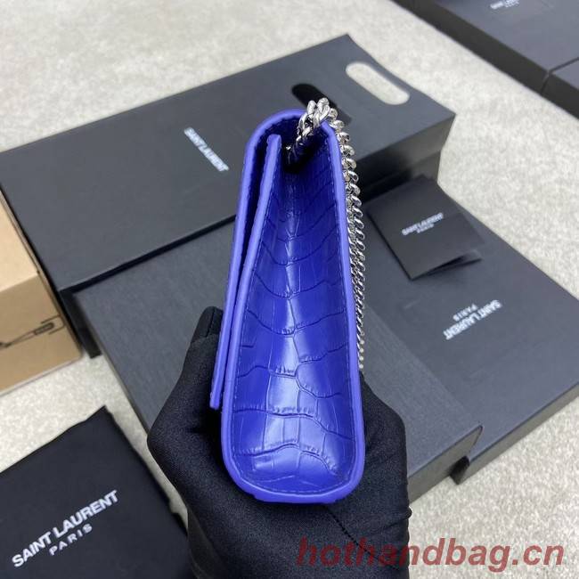 YSL KATE MEDIUM WITH TASSEL IN CROCODILE-EMBOSSED SHINY LEATHER B377829 blue