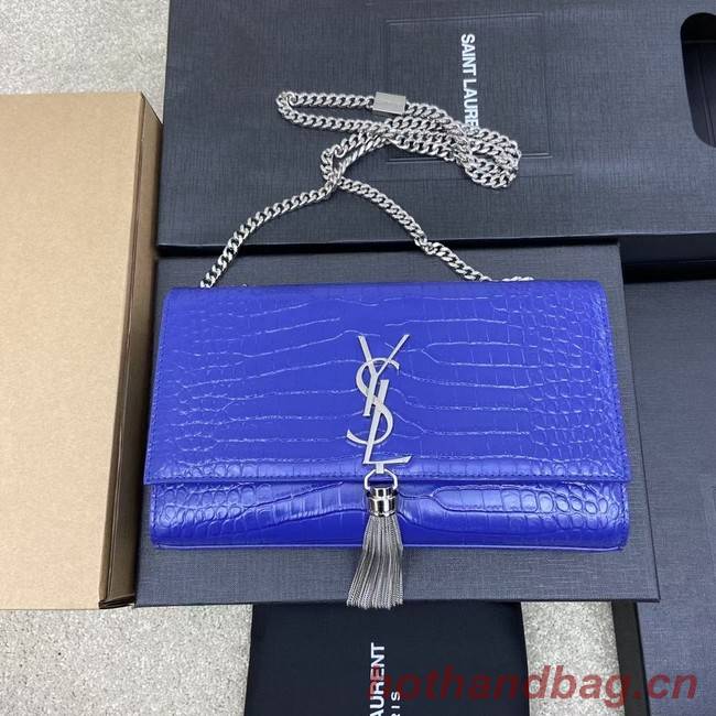 YSL KATE MEDIUM WITH TASSEL IN CROCODILE-EMBOSSED SHINY LEATHER B377829 blue