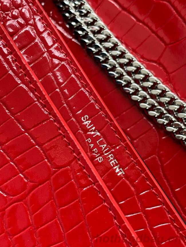 SAINT LAURENT CASSANDRA MEDIUM CHAIN BAG IN CROCODILE EMBOSSED SHINY LEATHER 532750 ROUGE EROS