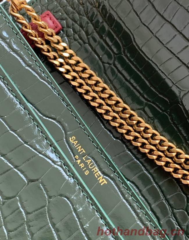 SAINT LAURENT CASSANDRA MEDIUM CHAIN BAG IN CROCODILE EMBOSSED SHINY LEATHER 532750 green