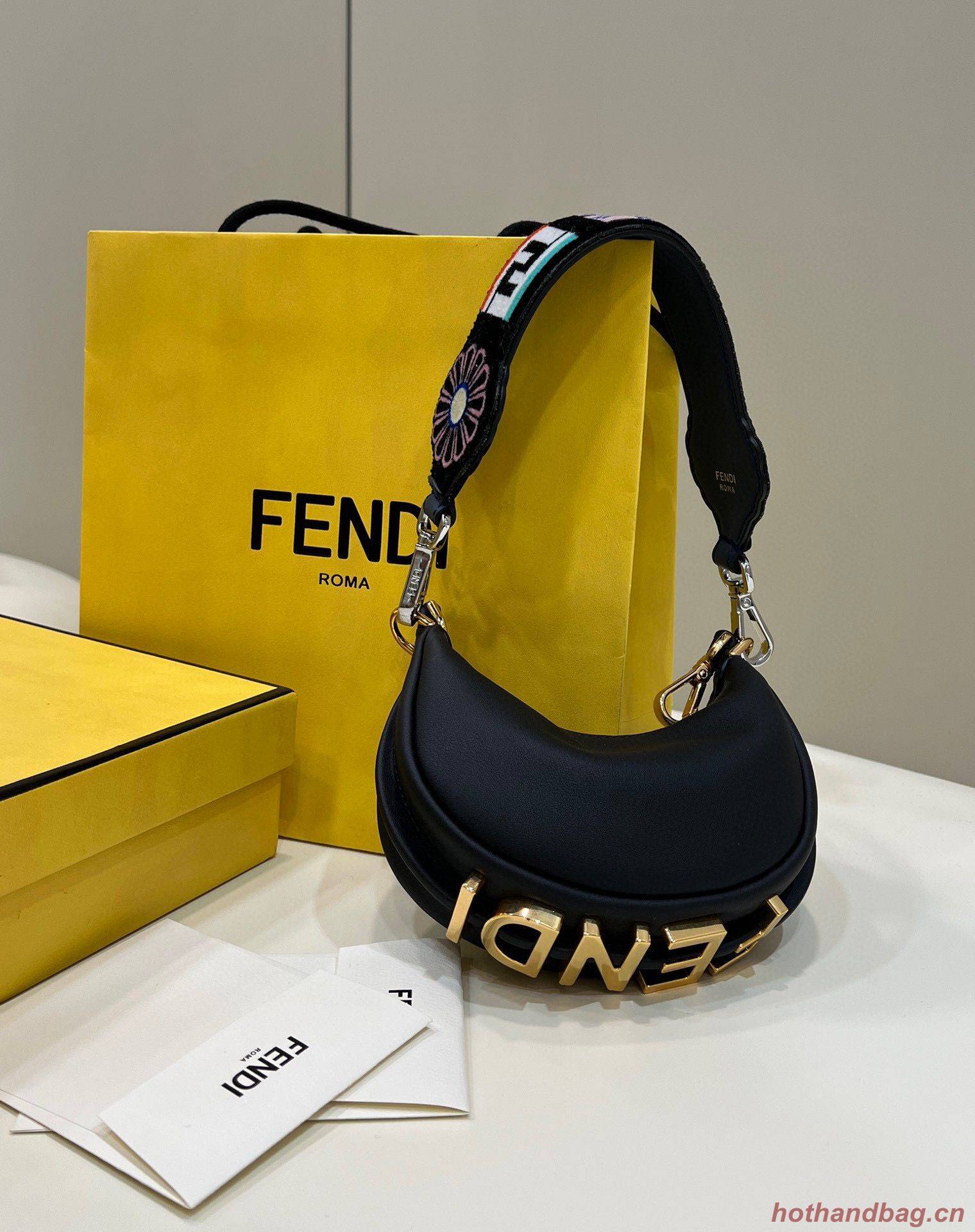 Fendi Praphy Original Leather Big FENDI Logo Mini Bag 80056S Black