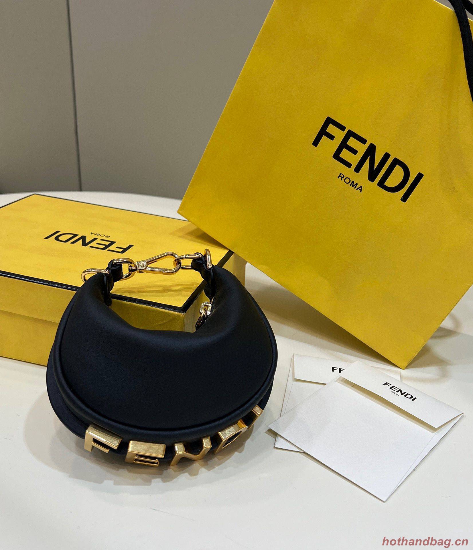 Fendi Praphy Original Leather Big FENDI Logo Mini Bag 80056S Black