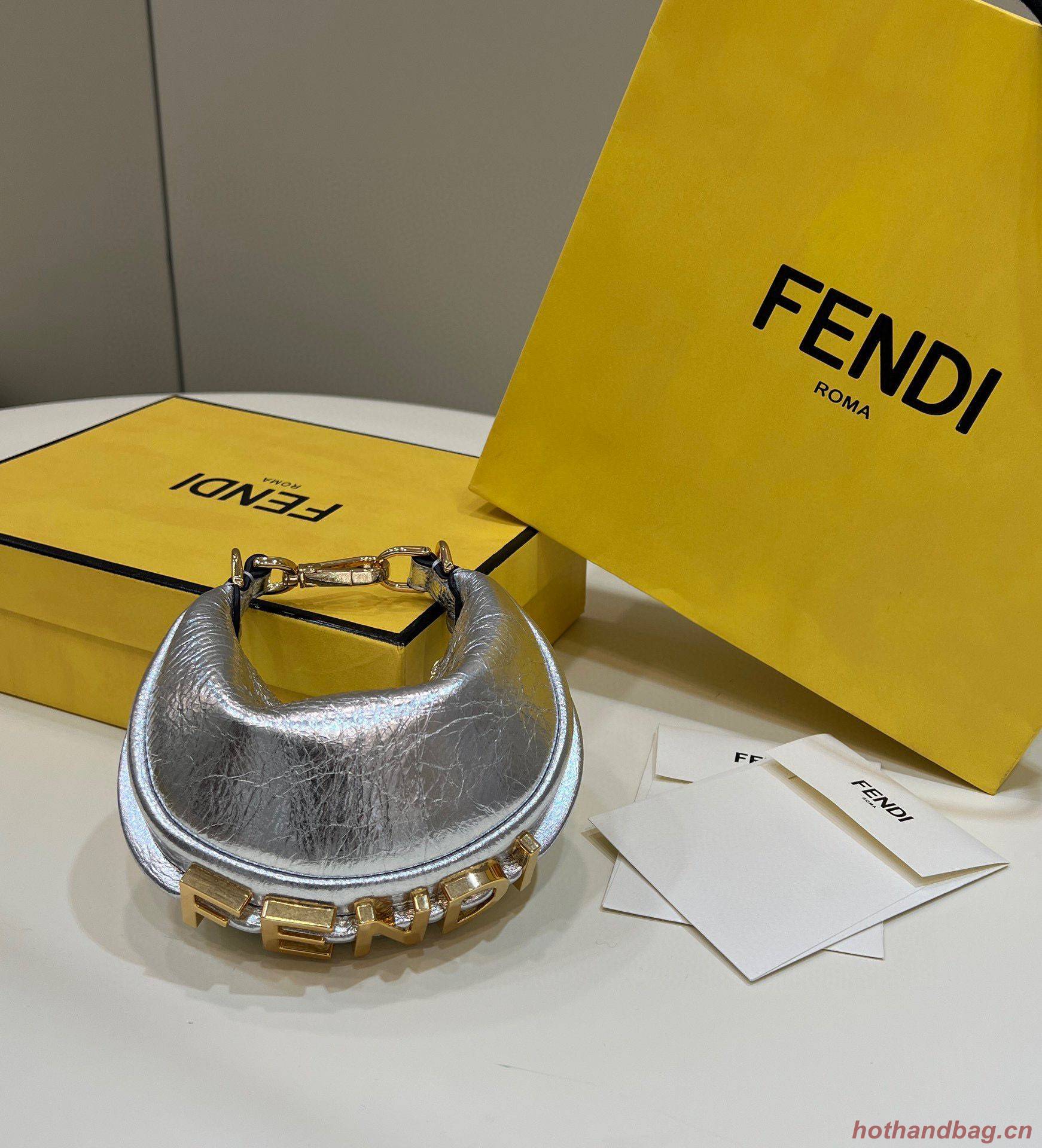 Fendi Praphy Original Leather Big FENDI Logo Mini Bag 80056S Silver