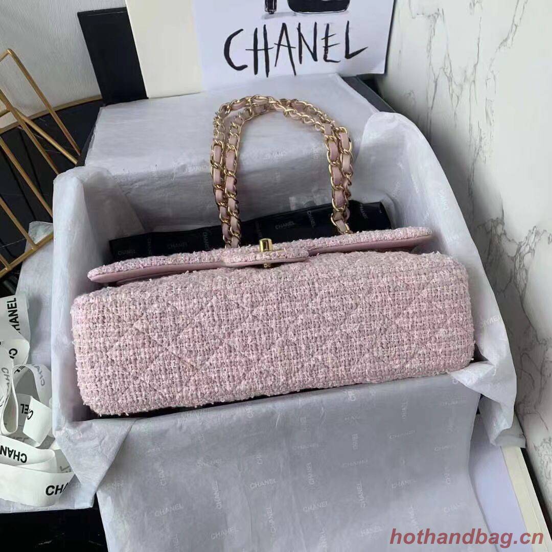 CHANEL MEDIUM Flap Bag Tweed Braided Calfskin & Gold-Tone Metal 1112 pink