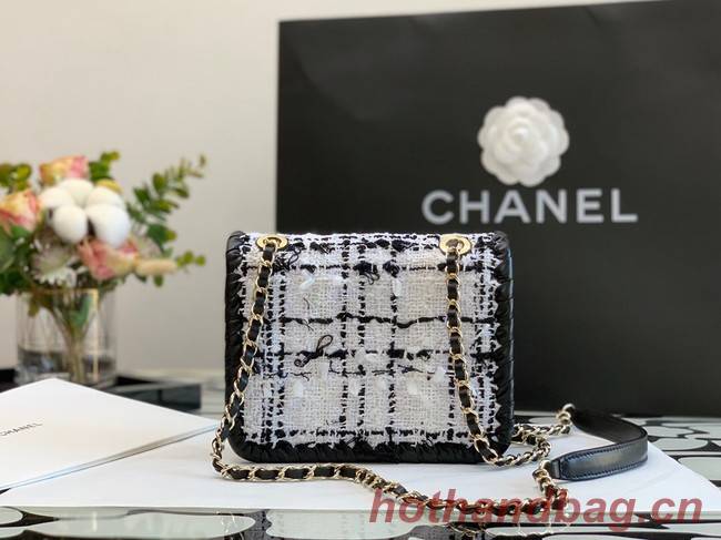 CHANEL Tweed Braided Calfskin & Gold-Tone Metal AS6075 black