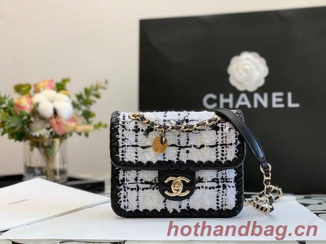 CHANEL Tweed Braided Calfskin & Gold-Tone Metal AS6075 black