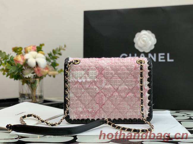 CHANEL Tweed Braided Calfskin & Gold-Tone Metal  AS6075 pink