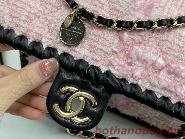 CHANEL Tweed Braided Calfskin & Gold-Tone Metal  AS6075 pink