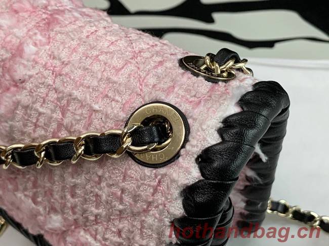 CHANEL Tweed Braided Calfskin & Gold-Tone Metal  AS6075 pink