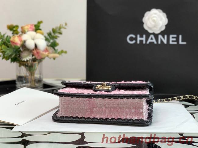 CHANEL Tweed Braided Calfskin & Gold-Tone Metal  AS6075 pink