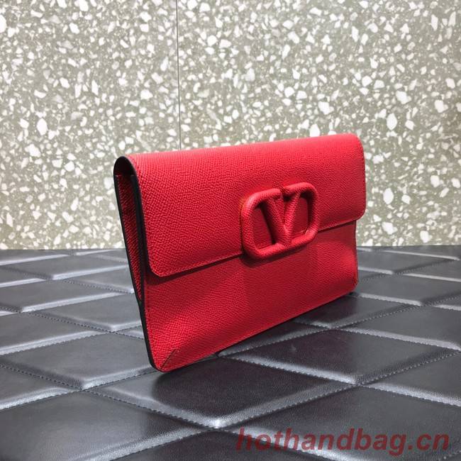 VALENTINO GARAVANI Stud Sign Grained Calfskin clutch bag 0650 red