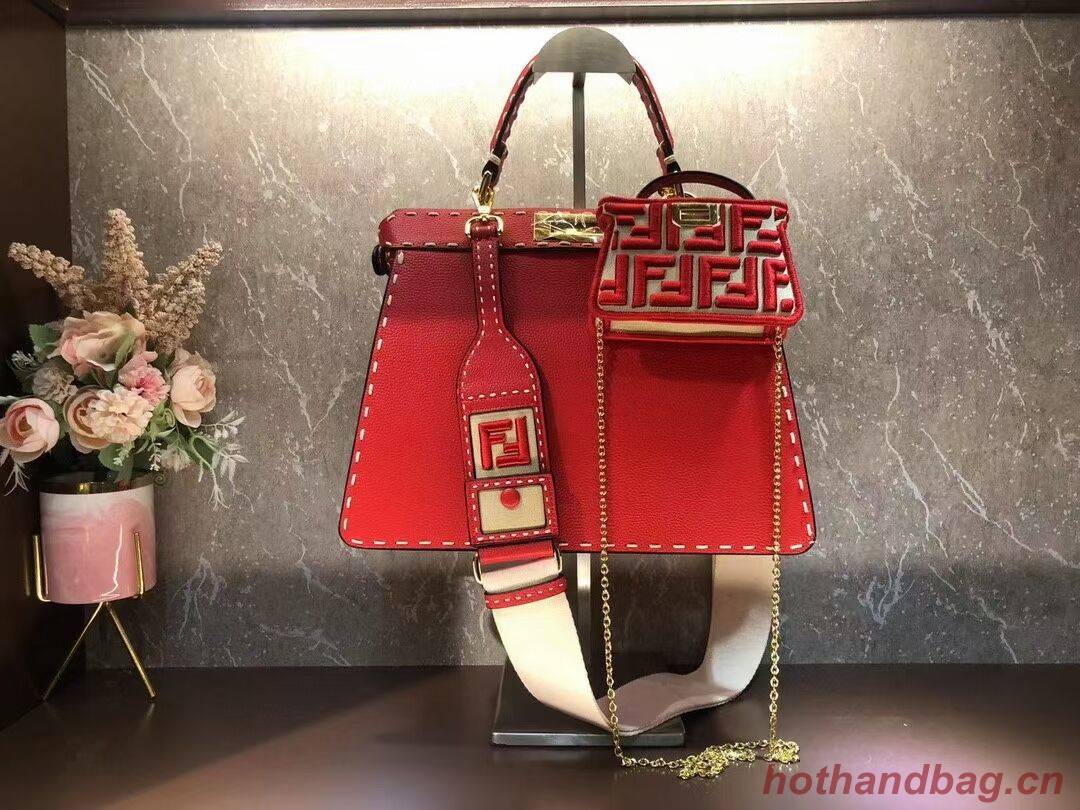 Fendi Peekaboo ISeeU MEDIUM leather bag F8637 red