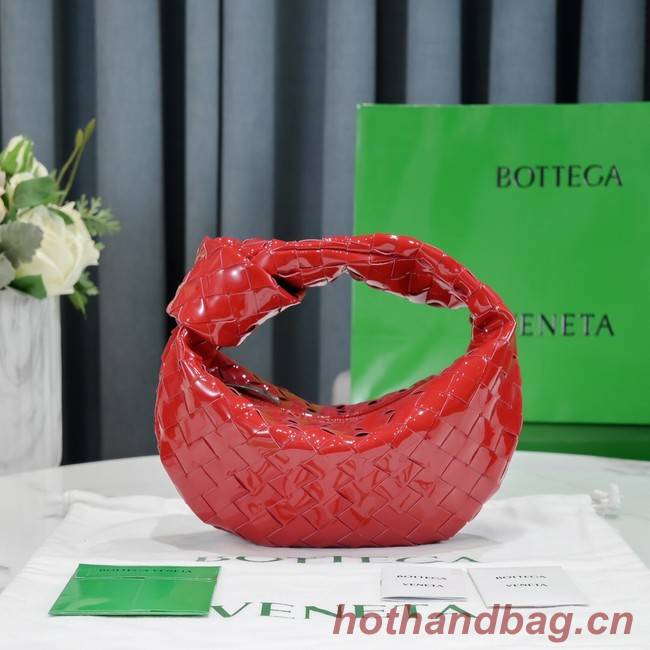 Bottega Veneta Mini intrecciato patent leather top handle bag JODIE 651876V red