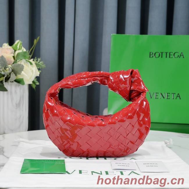 Bottega Veneta Mini intrecciato patent leather top handle bag JODIE 651876V red