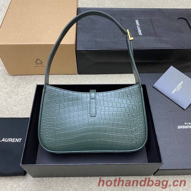 YSL LE 5 A 7 HOBO BAG IN CROCODILE-EMBOSSED SHINY LEATHER Y687228 blackish green