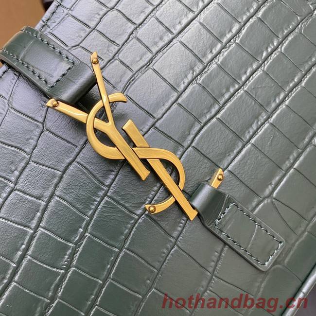 YSL LE 5 A 7 HOBO BAG IN CROCODILE-EMBOSSED SHINY LEATHER Y687228 blackish green