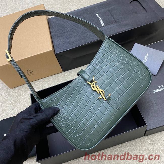 YSL LE 5 A 7 HOBO BAG IN CROCODILE-EMBOSSED SHINY LEATHER Y687228 blackish green