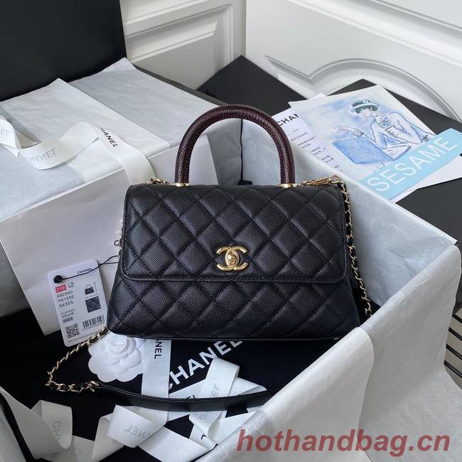 Chanel flap bag with red top handle Grained Calfskin A92990 black