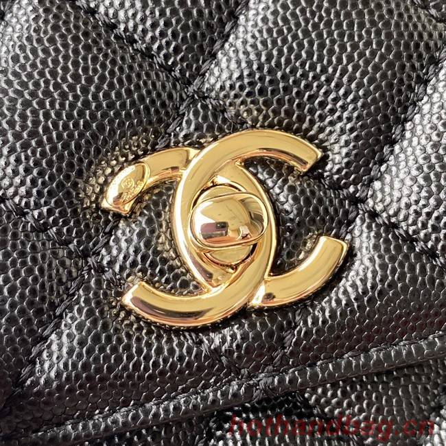 Chanel flap bag with red top handle Grained Calfskin A92990 black