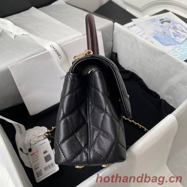 Chanel flap bag with red top handle Grained Calfskin A92990 black