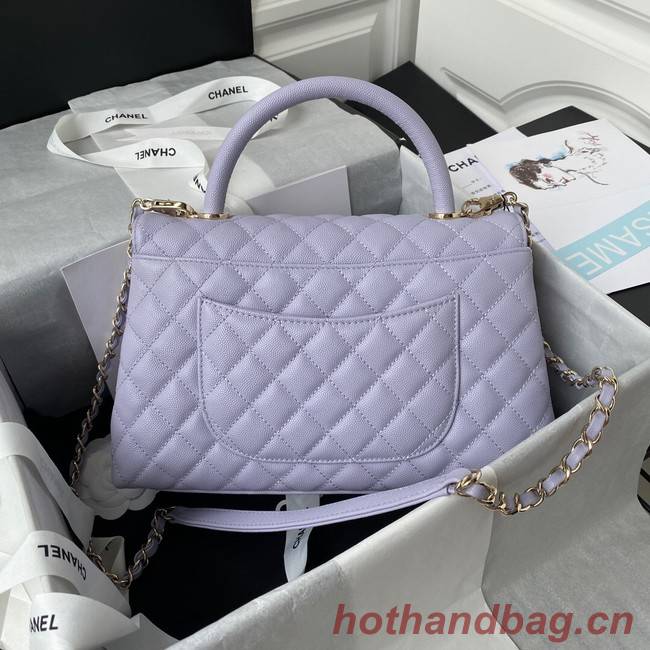 Chanel flap bag with top handle Grained Calfskin gold-Tone Metal A92991 light purple