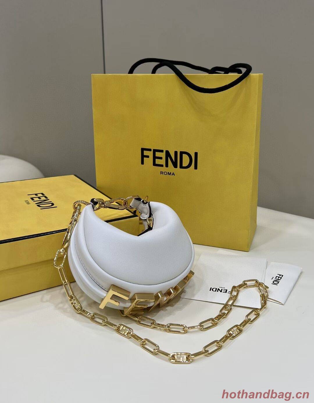 Fendi Nano Fendigraphy White leather charm 7AS089A