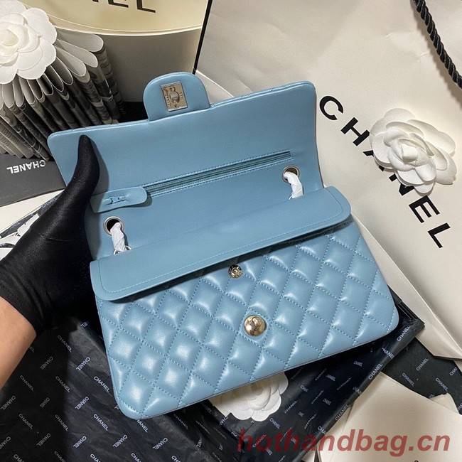 Chanel classic handbag Lambskin&silver Metal 01112 blue