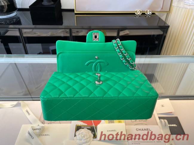 Chanel classic handbag Lambskin&silver Metal 01112 green