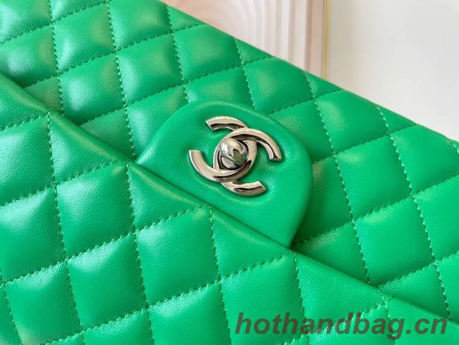 Chanel classic handbag Lambskin&silver Metal 01112 green