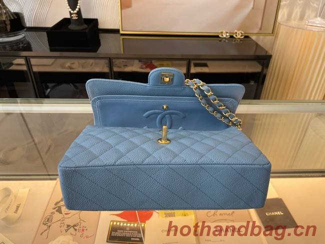 Chanel classic handbag Grained Calfskin&gold Metal 01112 sky blue