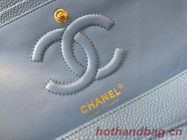 Chanel classic handbag Grained Calfskin&gold Metal 01112 sky blue