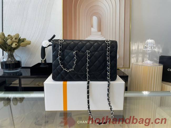 Chanel classic handbag Grained Calfskin&silver Metal 01112 black