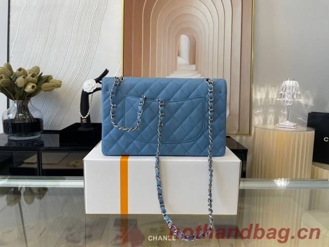 Chanel classic handbag Grained Calfskin&silver Metal 01112 sky blue