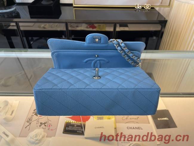 Chanel classic handbag Grained Calfskin&silver Metal 01112 sky blue