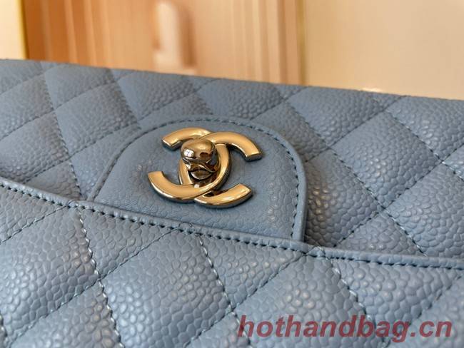 Chanel classic handbag Grained Calfskin&silver Metal 01112 sky blue