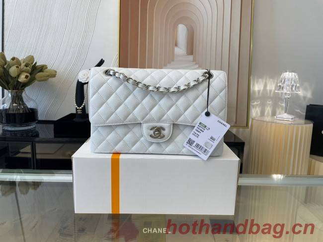 Chanel classic handbag Grained Calfskin&silver Metal 01112 white