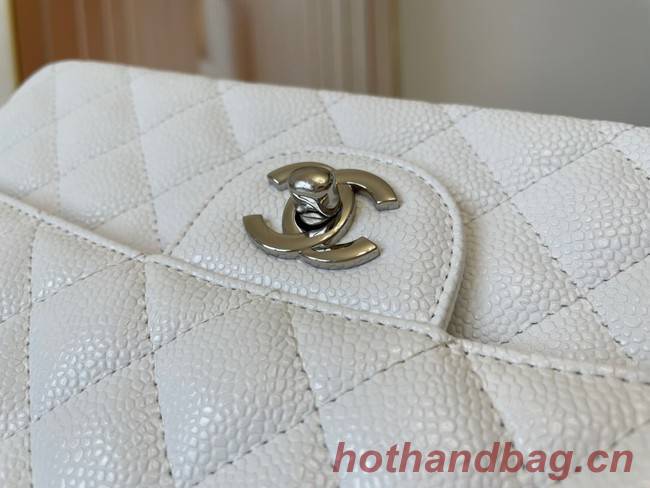 Chanel classic handbag Grained Calfskin&silver Metal 01112 white