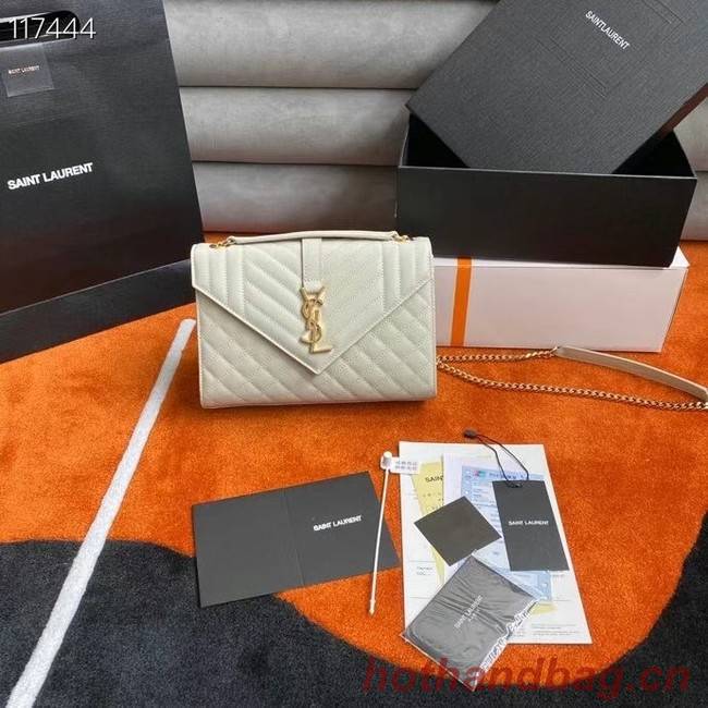 SAINT LAURENT ENVELOPE MEDIUM BAG IN MIX MATELASSe GRAIN DE POUDRE EMBOSSED LEATHER 600185 BLANC VINTAGE&GOLD