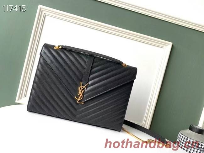 SAINT LAURENT ENVELOPE LARGE BAG IN MIX MATELASSE GRAIN DE POUDRE EMBOSSED LEATHER 600166 BLACK