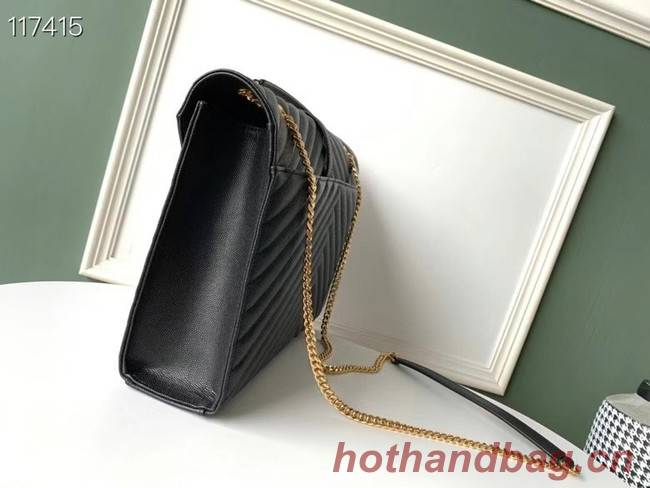 SAINT LAURENT ENVELOPE LARGE BAG IN MIX MATELASSE GRAIN DE POUDRE EMBOSSED LEATHER 600166 BLACK