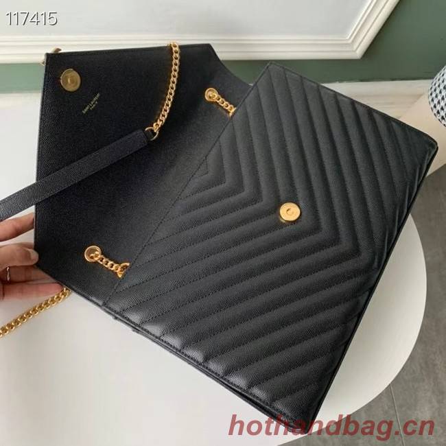 SAINT LAURENT ENVELOPE LARGE BAG IN MIX MATELASSE GRAIN DE POUDRE EMBOSSED LEATHER 600166 BLACK