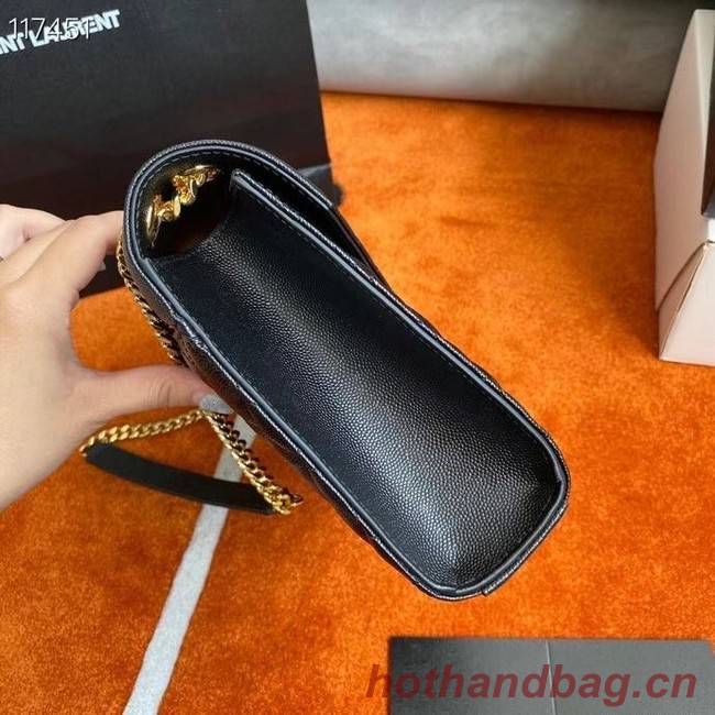 SAINT LAURENT ENVELOPE MEDIUM BAG IN MIX MATELASSe GRAIN DE POUDRE EMBOSSED LEATHER 600185 BLACK&GOLD