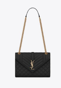 SAINT LAURENT ENVELOPE MEDIUM BAG IN MIX MATELASSe GRAIN DE POUDRE EMBOSSED LEATHER 600185 BLACK&GOLD