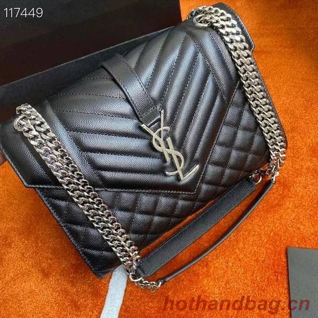 SAINT LAURENT ENVELOPE MEDIUM BAG IN MIX MATELASSe GRAIN DE POUDRE EMBOSSED LEATHER 600185 BLACK&SILVER