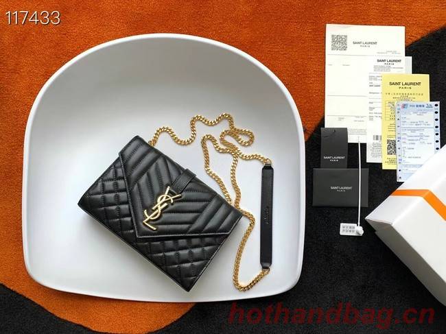 SAINT LAURENT MONOGRAM CHAIN WALLET IN MIX MATELASSE GRAIN DE POUDRE EMBOSSED LEATHER 526286 BLACK&GOLD