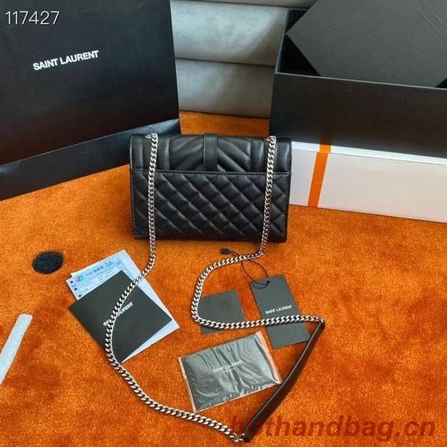 SAINT LAURENT MONOGRAM CHAIN WALLET IN MIX MATELASSE GRAIN DE POUDRE EMBOSSED LEATHER 526286 BLACK&SILVER