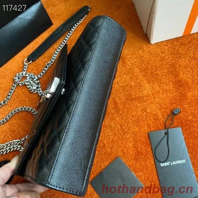 SAINT LAURENT MONOGRAM CHAIN WALLET IN MIX MATELASSE GRAIN DE POUDRE EMBOSSED LEATHER 526286 BLACK&SILVER