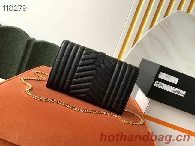 SAINT LAURENT MONOGRAM CHAIN WALLET IN MIX MATELASSE GRAIN DE POUDRE EMBOSSED LEATHER 620280 BLACK&GOLD